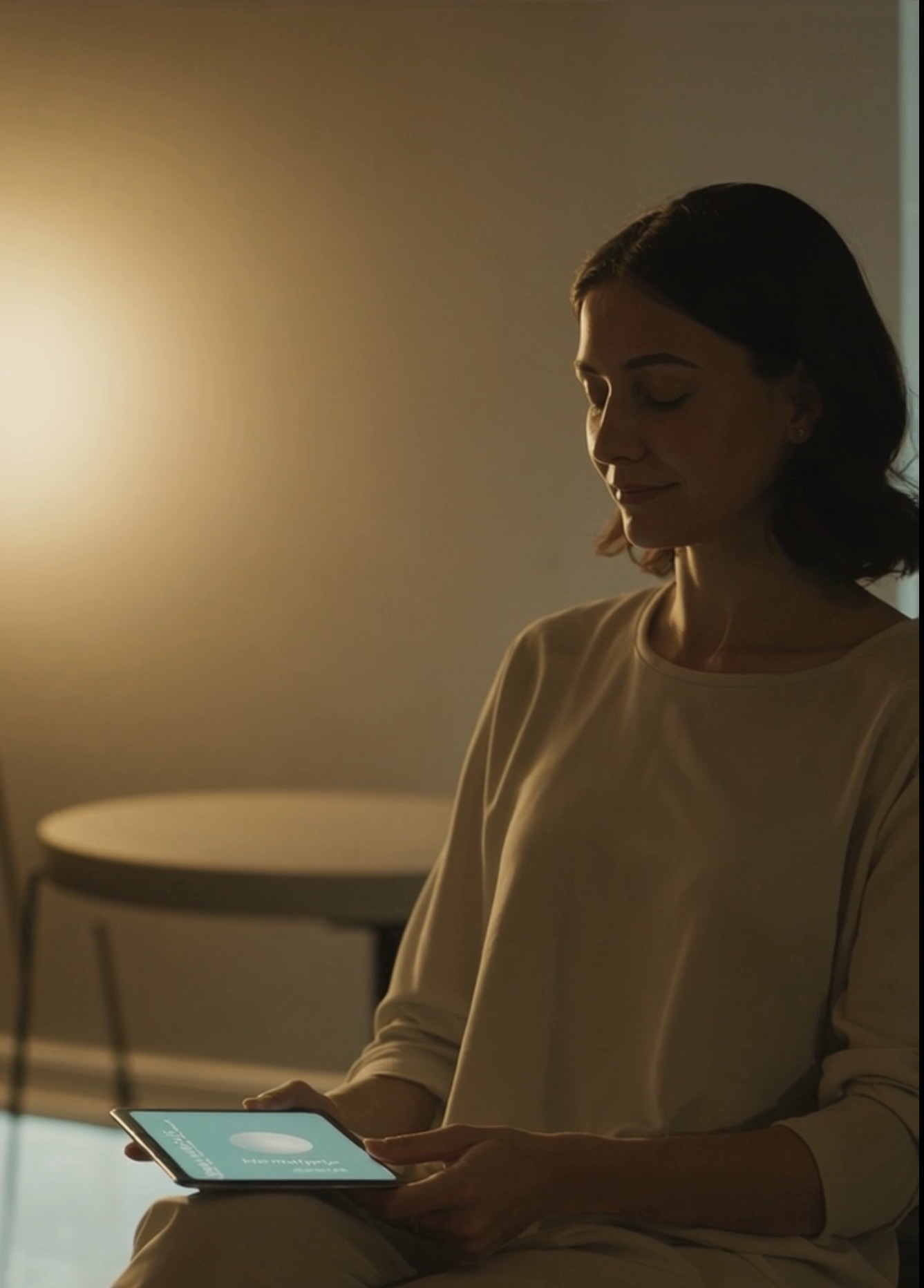 Woman using cognitive wellness app on tablet
